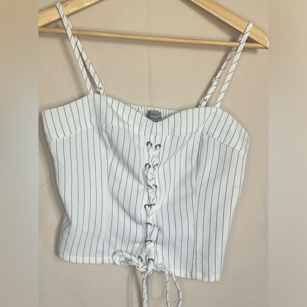 Striped White Lace-Up Women’s Top